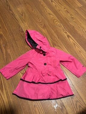 London Fog Bright Pink Hooded Raincoat with Bow Waist - Toddler 18 months